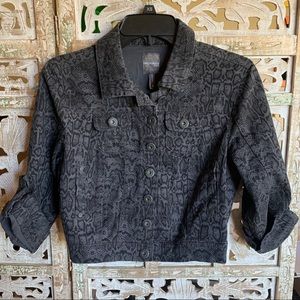 Cropped Snake Print Denim Jacket
